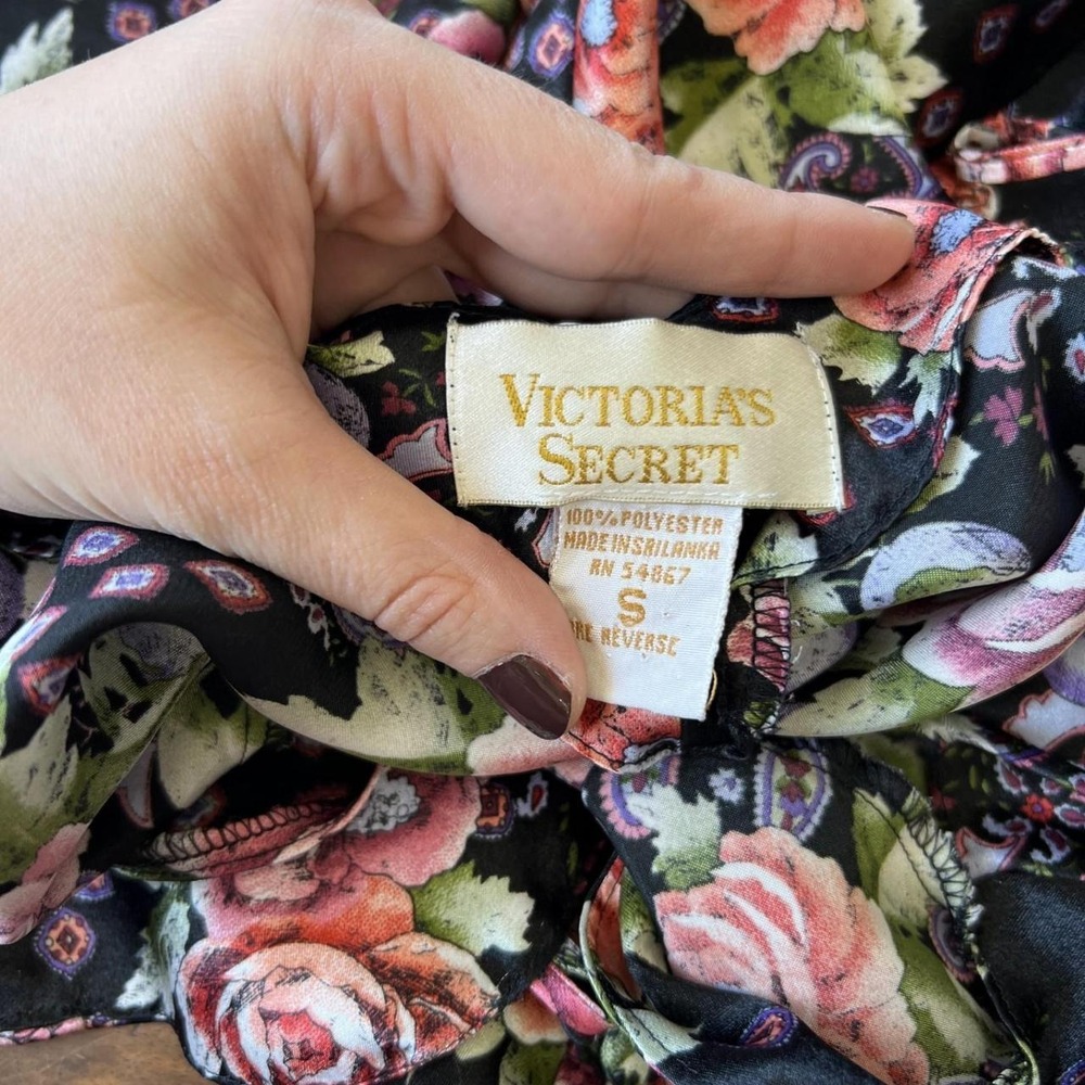 Victoria's Secret Women's S Black Floral Satin Slip Dress - Picture 4 of 8